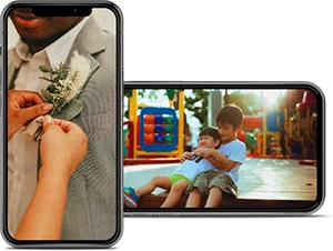 Two iPhones with memory photos on them