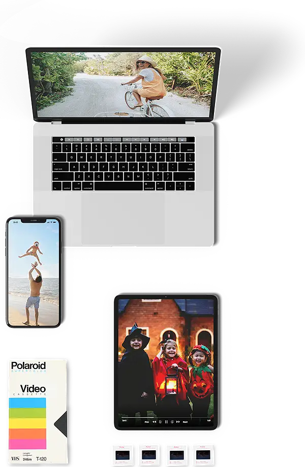 Laptop iphone and tablet with photo memories